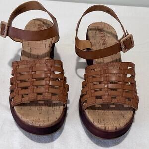 Korks Marley Wedge Platform Tan  Woven Sandals Womans Size 10  Comfort Summer